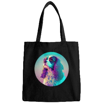 Discover Cavalier King Charles Spaniel Synthwave 80s Nostalgia Bags