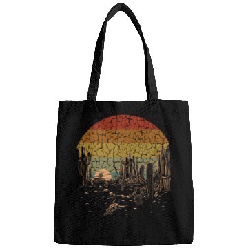 Discover Retro vintages Canyon Desert Landscape Buffalo Skull Cacti Bags
