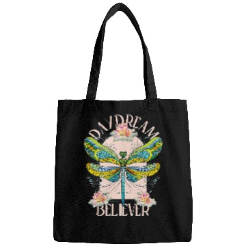 Discover Daydream Believer Dragonfly Retro Boho inspirational Tees Bags