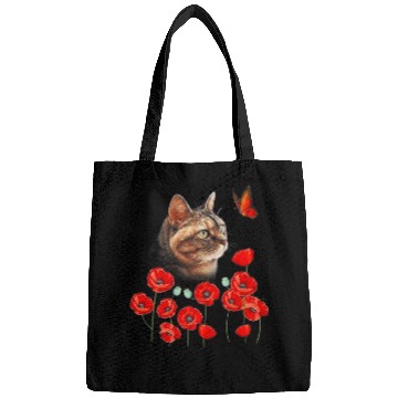 Discover Cat Kitten Butterfly Poppies Flower Spring Lover Bags