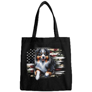 Discover Australian Shepherd Vector USA Flag Bags
