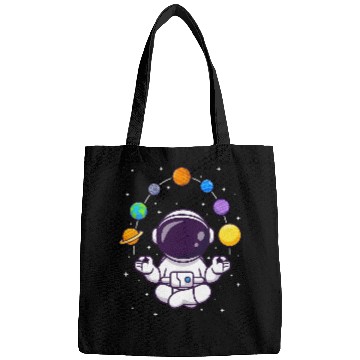 Discover Funny Meditating Yoga Lotus Astronaut Planets Space Cosmos Bags