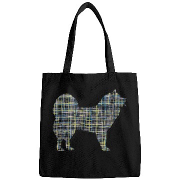Discover Dog Samoyed Silhouette Abstract Grid Pattern Bags