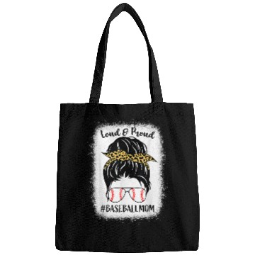 Discover Loud Proud Baseball softball Mom Messy Bun Leopard Bleached Bags