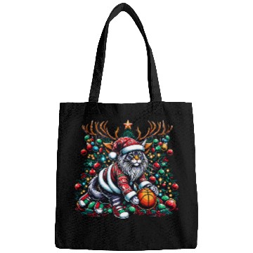 Discover Funny Santa Maine Coon Cat Play Basketball Christmas Bags