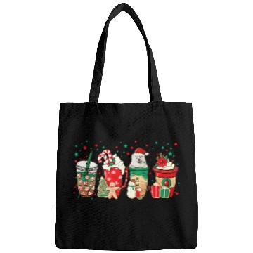 Discover Dog Samoyed Christmas Coffee Red Peppermint Latte Iced Samoyed Bags