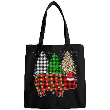 Discover Merry Christmas Leopard Plaid Tree Funny Pig Animals Bags