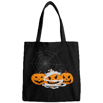 Discover Three Halloween Pumpkins Jack O Lantern Faces Spider Web Bags