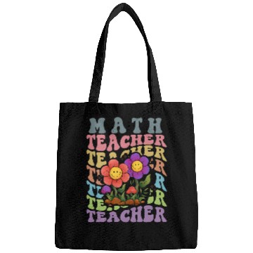 Discover Teacher Math groovy 70s 80s text style flowers design Bags