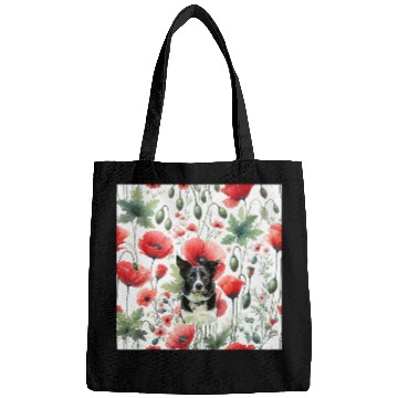 Discover Border Collie Red Poppy vintages Cottagecore Flowers Bags
