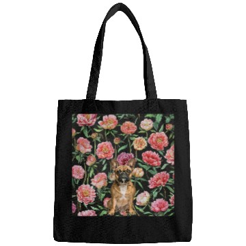 Discover French Bulldog Peonies Pink White vintages Plant Pattern Bags