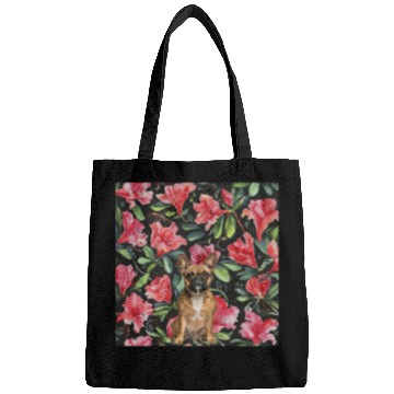 Discover French Bulldog Azaleas Pink Green vintages Plant Pattern Bags