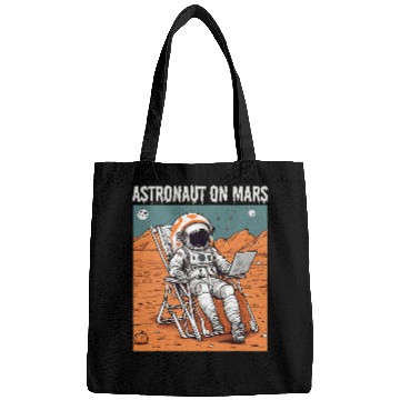 Discover Halloween Astronaut resting on Mars in a beach chair Bags