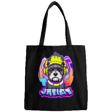 Discover Mini Schnauzer colored with headset kawaii dog graphic Bags