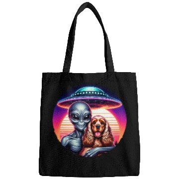 Discover Cute Alien Cocker Spaniel Friendship Funny vintages UFO Bags