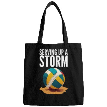 Discover Serving Up A Storm Funny Beach Volleyball Bags