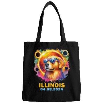 Discover Illinois Total Solar Eclipse 2024 Golden Retriever Colorful Bags