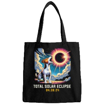 Discover Jack Russell Terrier Dog Howling At Solar Eclipse Bags