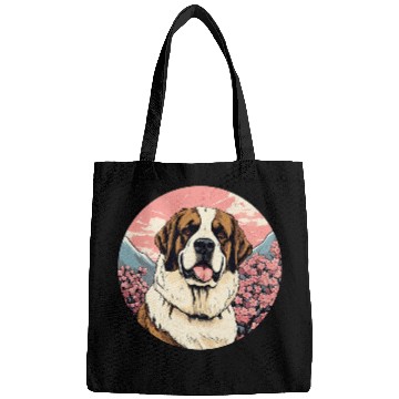 Discover Saint Bernard Cherry Blossom Funny Dog Flowers Bags