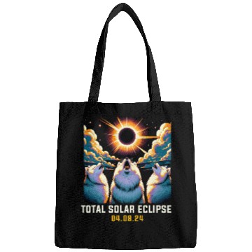Discover Samoyed Dog Howling At Solar Eclipse Bags