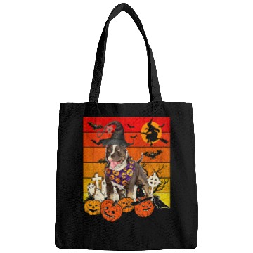 Discover pitbull dog witch scary pumpkin halloween spooky boo Bags