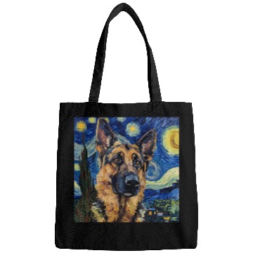 Discover German Shepherd Dog Van Gogh Style Starry Night Bags