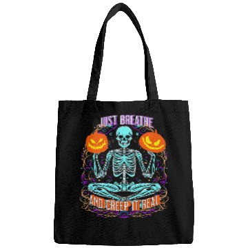 Discover Skeletons Yoga Meditating Breathwork Halloween Funny Skull Bags
