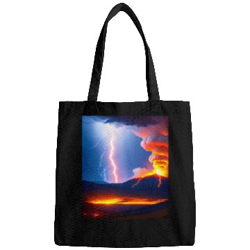 Discover Lightning Storm during an Volcanic eruption Bags