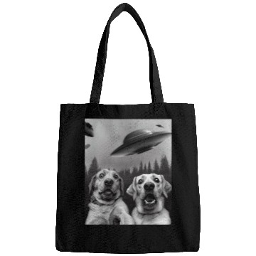 Discover Labrador Selfie Funny Two ScaredyDogs and UFOs in Forest Bags