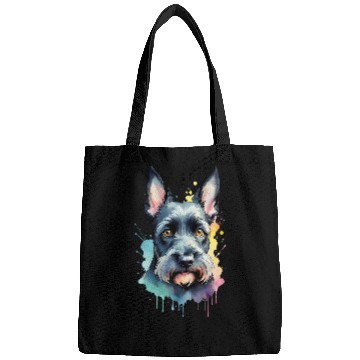 Discover Schnauzer Portrait Dynamic Splash Unleash Joy Bags