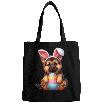 Discover German Shepherd Puppy Easter Bunny Colorful Easter Egg Dog Bags