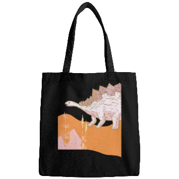 Discover Pink and Orange Prehistoric Jurassic Dinosaur Illustration Bags