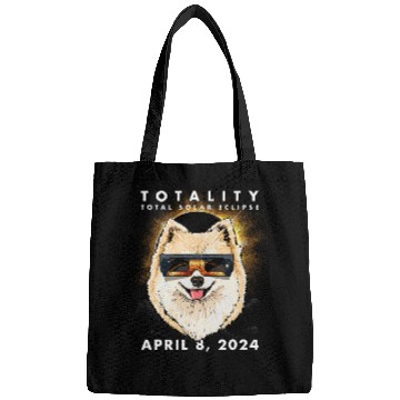 Discover Solar Eclipse 2024 Pomeranian Dog Wearing Glasses Bags