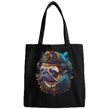 Discover Steampunk Pug Dog Aesthetic Vaporwave Dog Design Bags