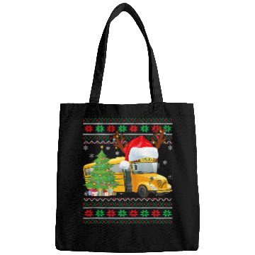 Discover School Bus Driver Reindeer Santa Hat Ugly Christmas Sweater Bags