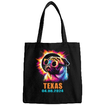 Discover Texas Total Solar Eclipse 2024 Pug Dog With Glasses Bags