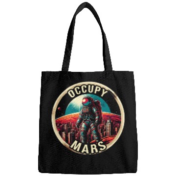 Discover Occupy Mars Retro Futuristic Astronaut on Mars Colony Bags