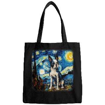 Discover Van gogh Boston Terrier in starry night Bags