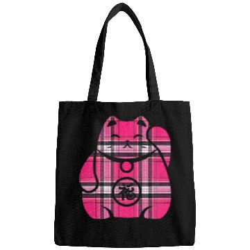 Discover Maneki Neko Japanese Lucky Cat Tartan Pattern Silhouette Cat Bags