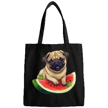 Discover Pug with Red Watermelon Summer Fruit Canine Design Bags