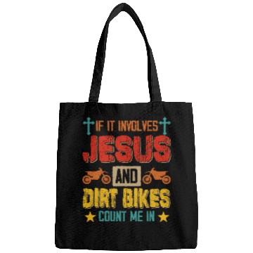 Discover vintages Involves Jesus And Dirt Bikes Funny Joke Biker Bags