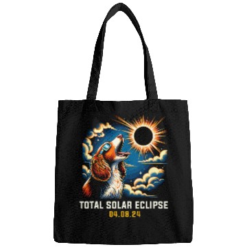 Discover Welsh Springer Spaniel Dog Howling At Solar Eclipse 1 Bags