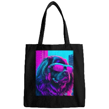 Discover Newfoundland Dog Newfie Vaporwave 80s Synthwave Retrowave Bags