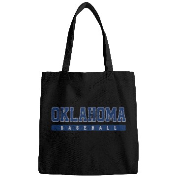 Discover Oklahoma Baseball Blue vintages Text Bags