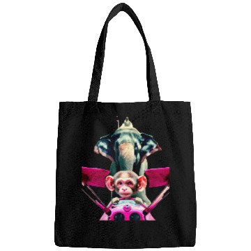 Discover Elephant monkey pop art funny aircraft airplane pilot monkey Bags