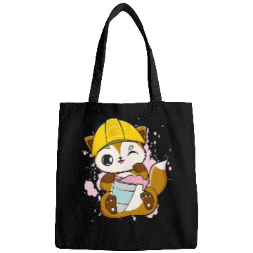 Discover Construction Worker Fox Drinks Bubble Tea For Boba Tea Lover Bags