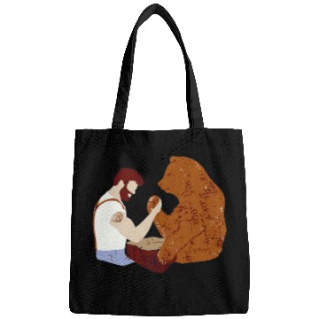 Discover Guy arm wrestling with bear Bags