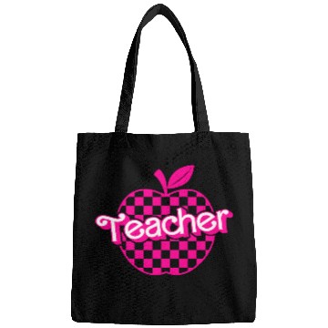 Discover Teacher Pink Checkered Apple funny Retro for Teacher Bags