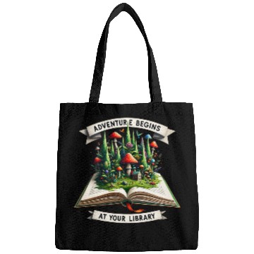 Discover Adventure Begins At Your Library Book Lover Camping Nature 1 Bags