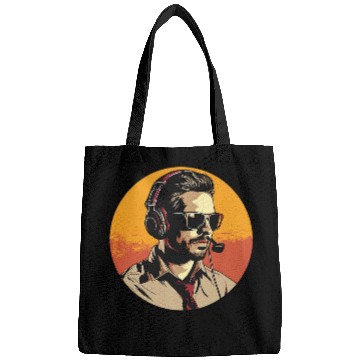 Discover Cool guy with headset for call center worker Bags
